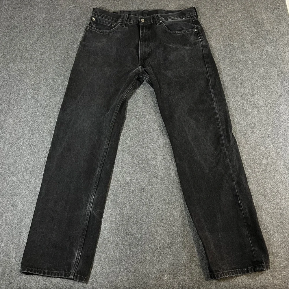 Levis 505 Regular Fit Black Denim Jeans Mens 36x32 Straight Leg Cotton Pants